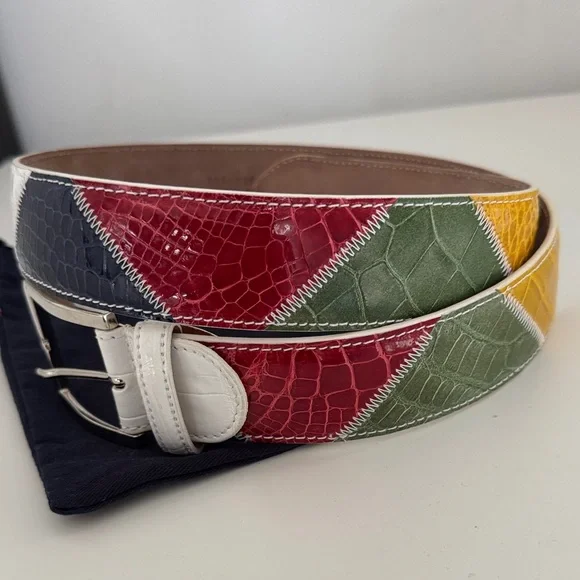 Caporicci Real genuine alligator Multicolor patchwork Leather Belt unisex